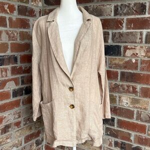 Rachel Zoe 100% linen Beige Button-Up Blazer double button with pockets